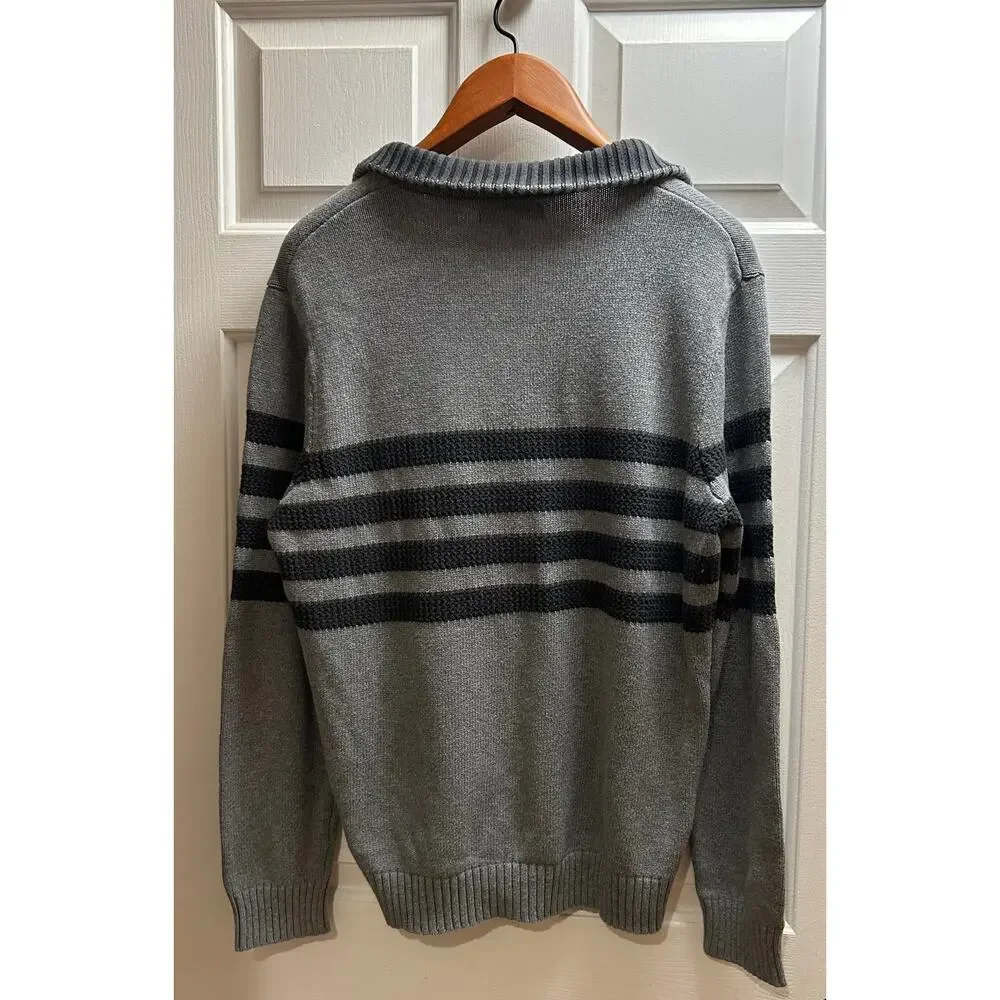 Tahari Men's 1/4 Quarter Zip Pullover Striped Mock Neck Knit Sweater, Size L